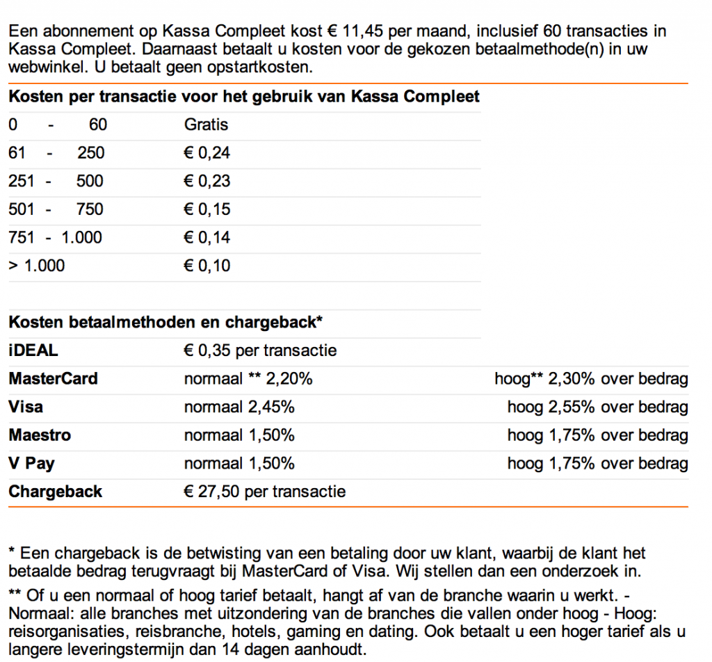 Tarieven Kassa Compleet