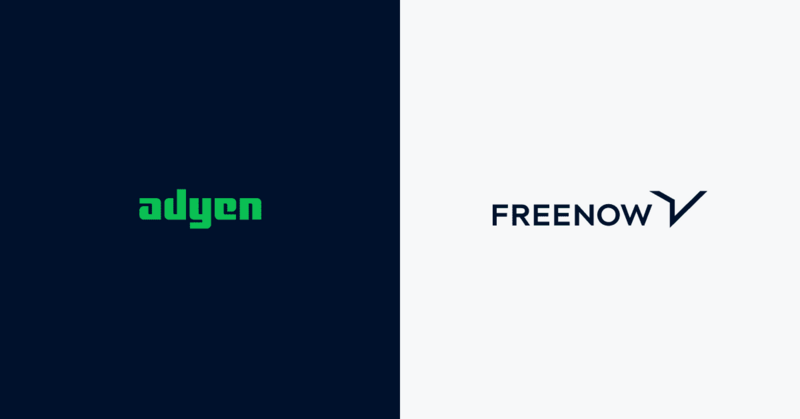 Logo's Adyen FREE NOW samenwerking